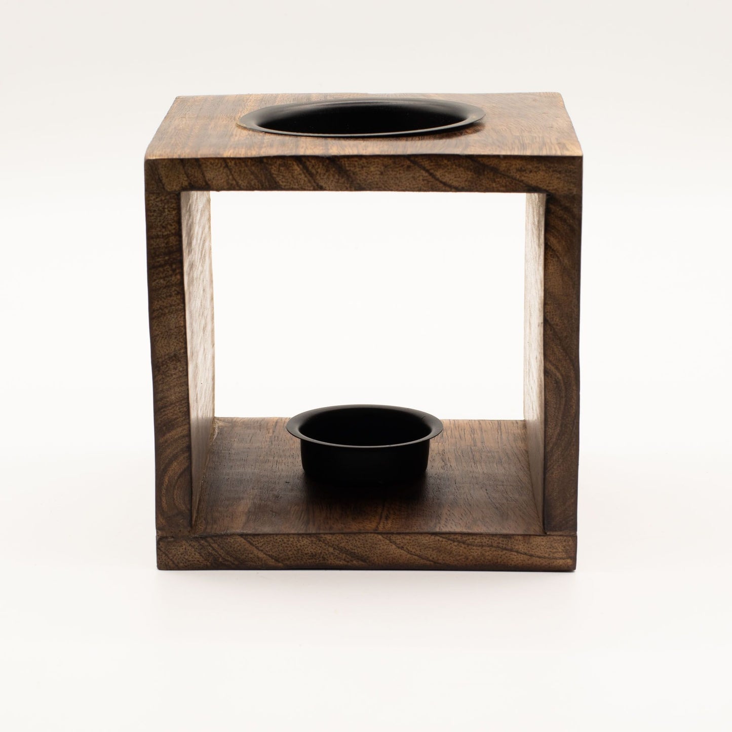 Large Square Mango Wood Oil Burner- Buddha Face - Vivid Aromas UK