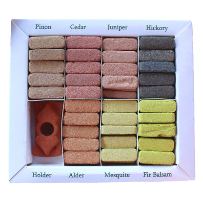 Display Set of 70 Incense Smudge Bricks and Burner - 7 Earthy Himalaya Incenso - Vivid Aromas UK