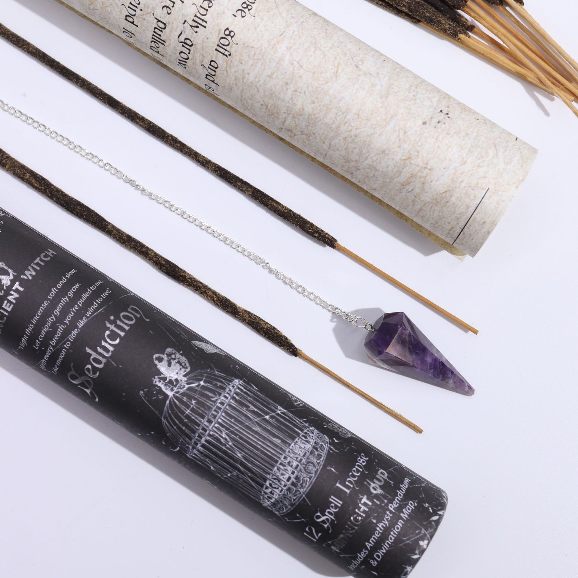 Ancient Witch Spell Incense - Seduction - Amethyst Pendulum - Vivid Aromas UK