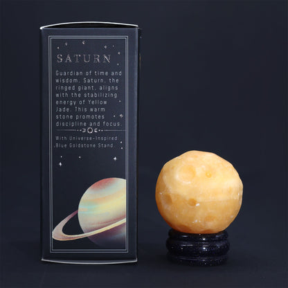 Yellow Jade Planet on a Sola Goldstone Stand (SATURN) - Vivid Aromas UK