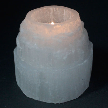 Selenite Mountain Top Candle Holder - 8 cm - Vivid Aromas UK