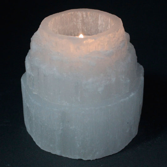 Selenite Mountain Top Candle Holder - 8 cm - Vivid Aromas UK