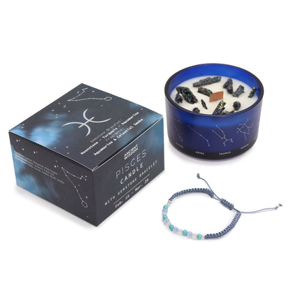 Zodiac Crystal Candle with Gemstone Bracelet - Pisces - Vivid Aromas UK