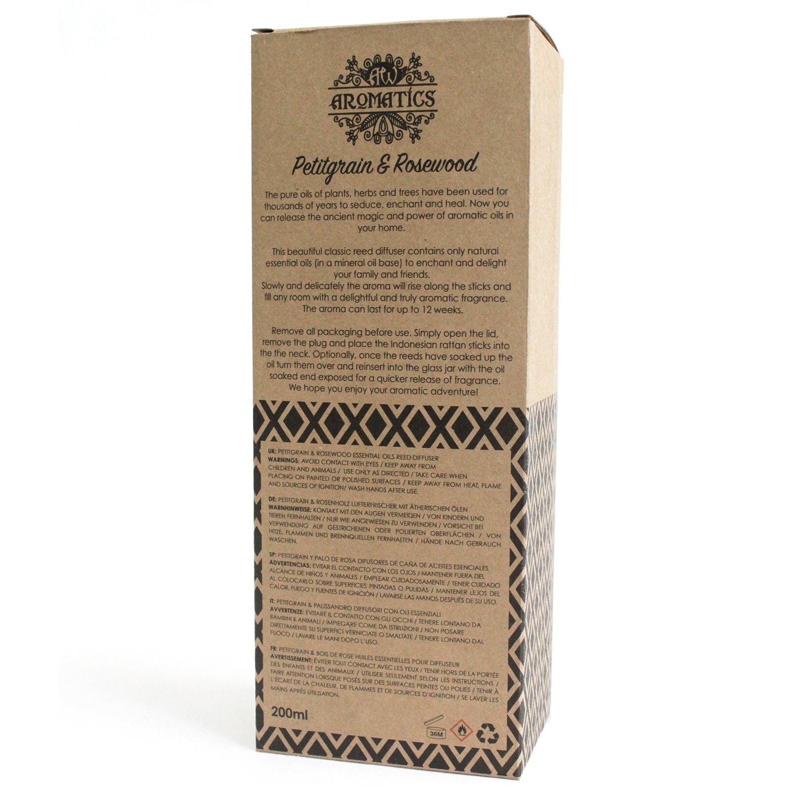 200ml Petitgrain & Rosewood Essential Oil Reed Diffuser - Vivid Aromas UK
