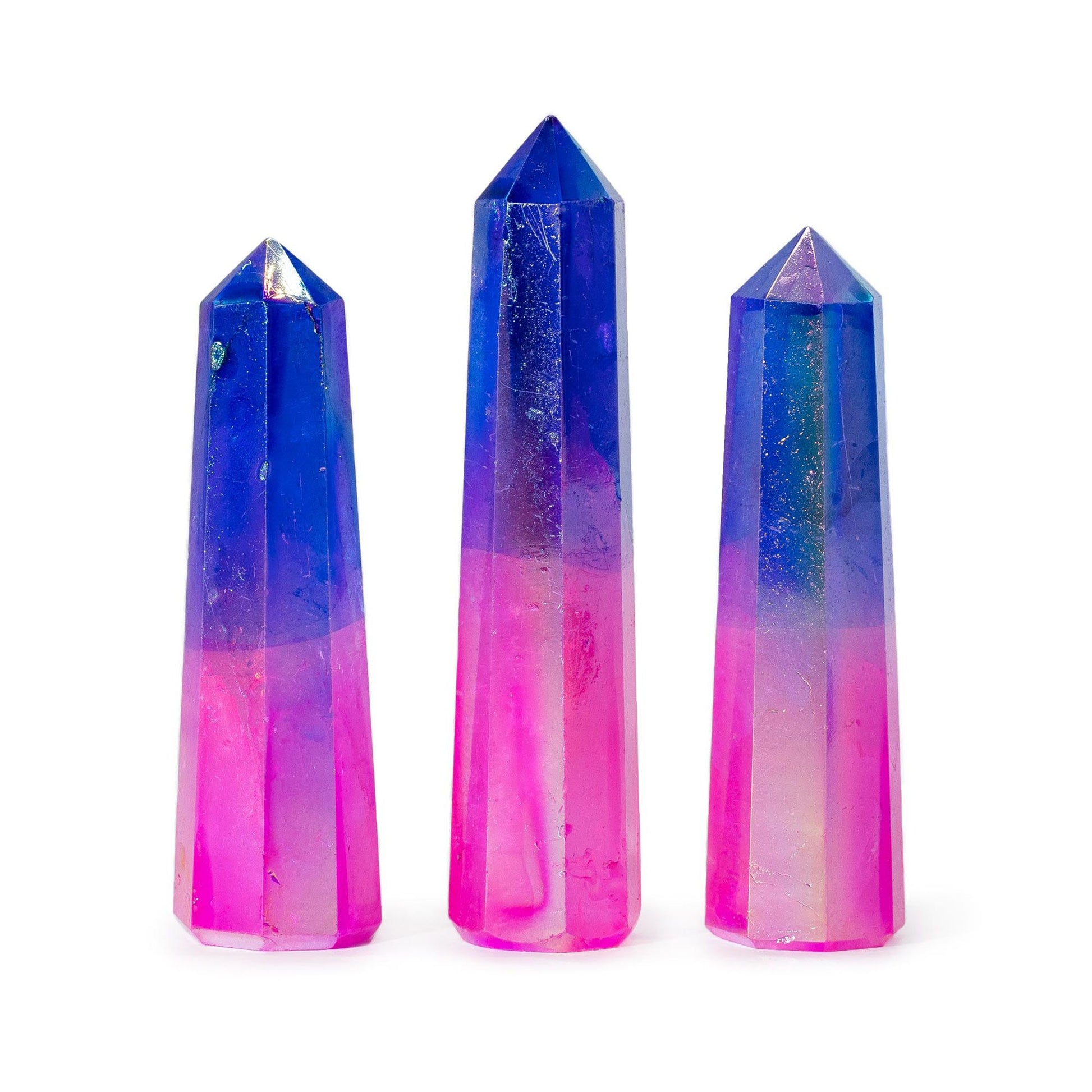 Gemstone Obelisk Point approx 9cm - Aurura Crystal Quartz - Pink & Blue - Vivid Aromas UK