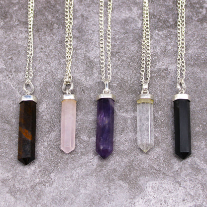 Gemstone Classic Point Pendant - Black Agate - Vivid Aromas UK