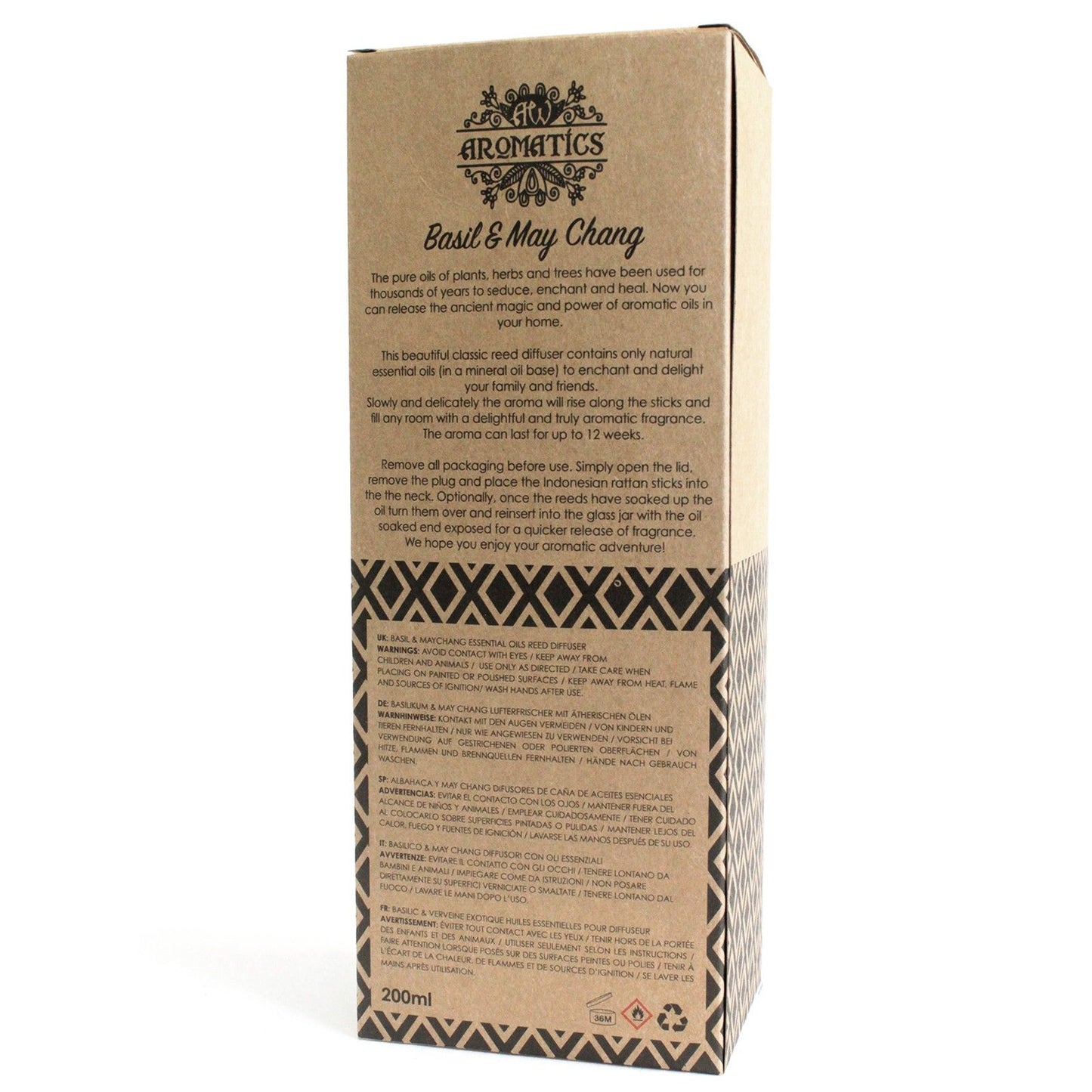 200ml Basil & Maychang Essential Oil Reed Diffuser - Vivid Aromas UK
