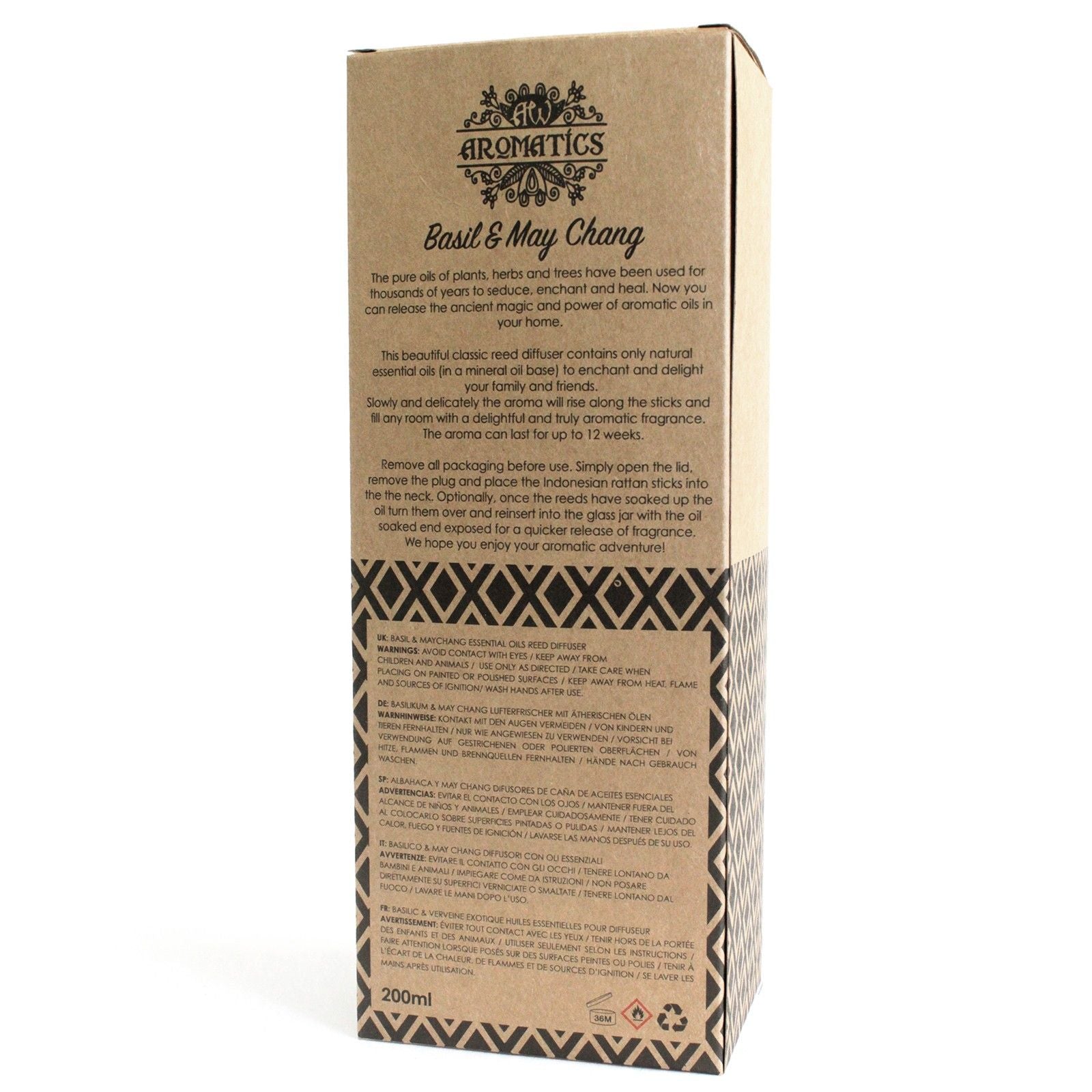 200ml Basil & Maychang Essential Oil Reed Diffuser - Vivid Aromas UK
