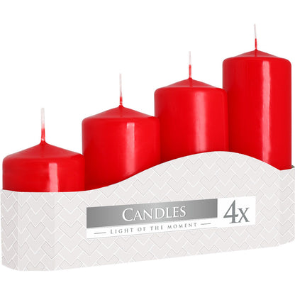 Set of 4 Pillar Candles 50mm (11/16/22/33H) - Red - Vivid Aromas UK
