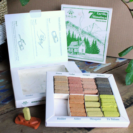 Display Set of 70 Incense Smudge Bricks and Burner - 7 Earthy Himalaya Incenso - Vivid Aromas UK