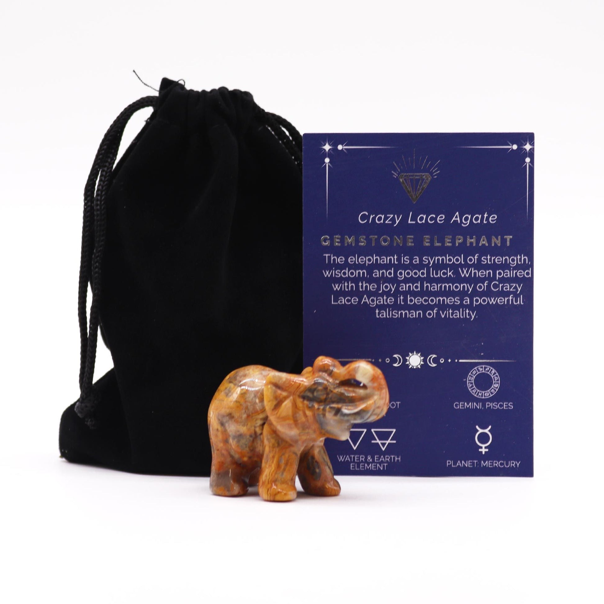 Gemstone Lucky Elephant - Crazy Lace Agate - Vivid Aromas UK