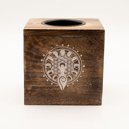 Large Square Mango Wood Oil Burner - Moon Goddess - Vivid Aromas UK