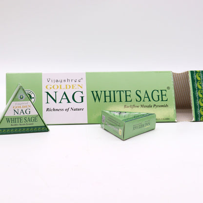 42g Jumbo Golden Nag - White Sage Backflow Incense Cones - Vivid Aromas UK