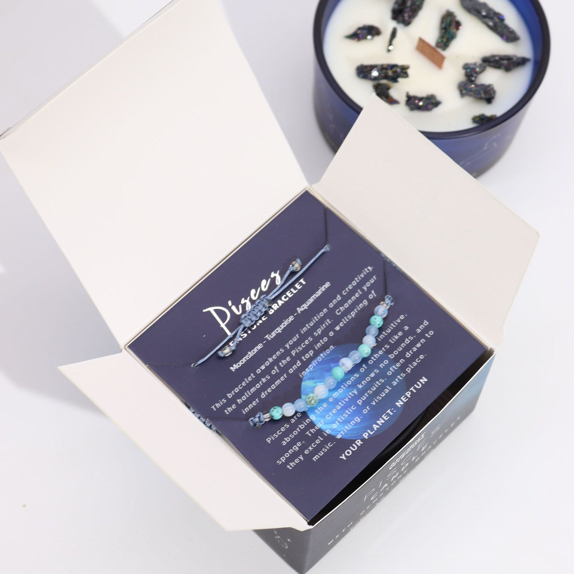Zodiac Crystal Candle with Gemstone Bracelet - Pisces - Vivid Aromas UK