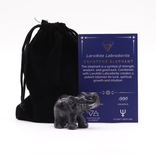 Gemstone Lucky Elephant - Larvikite Labradorite - Vivid Aromas UK