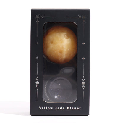 Yellow Jade Planet on a Sola Goldstone Stand (SATURN) - Vivid Aromas UK