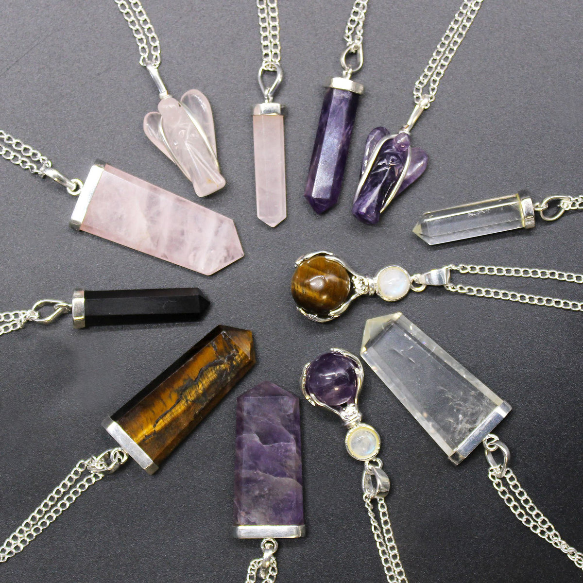 Gemstone Classic Point Pendant - Black Agate - Vivid Aromas UK