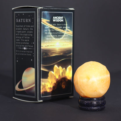 Yellow Jade Planet on a Sola Goldstone Stand (SATURN) - Vivid Aromas UK