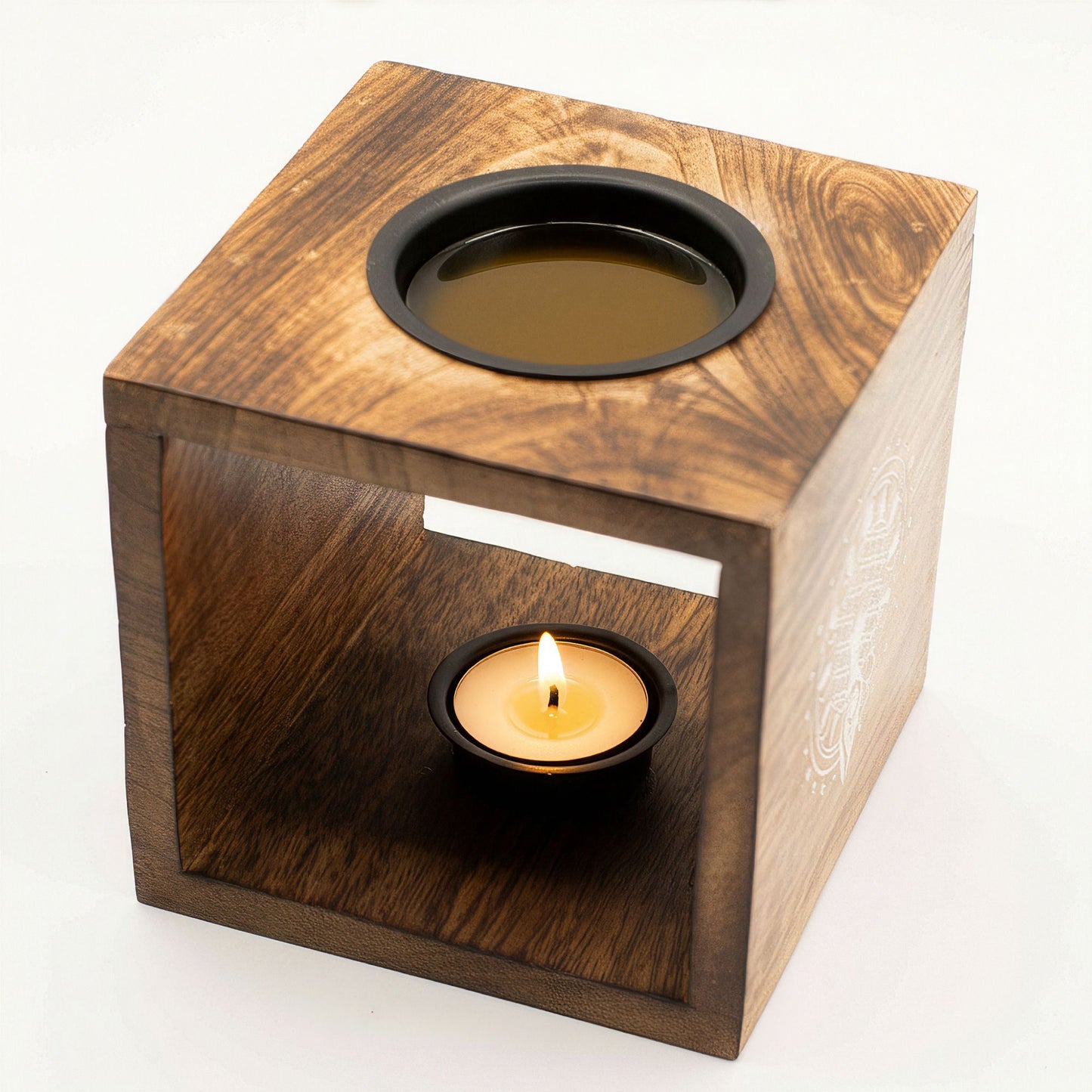 Large Square Mango Wood Oil Burner - Moon Goddess - Vivid Aromas UK
