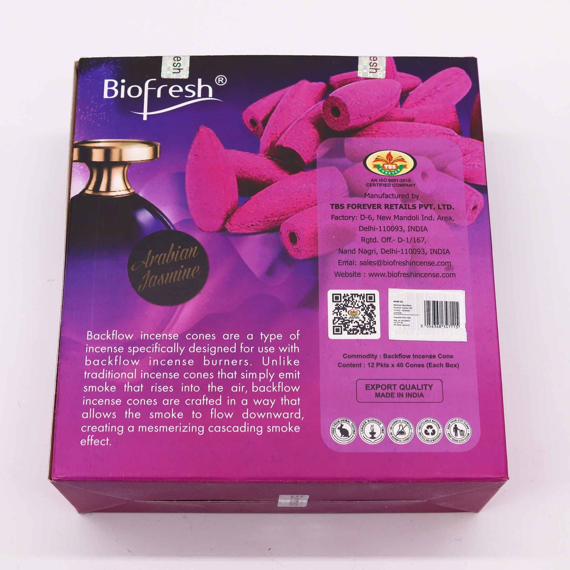 Biofresh Backflow Incense Cones - Arabian Jasmine - Vivid Aromas UK