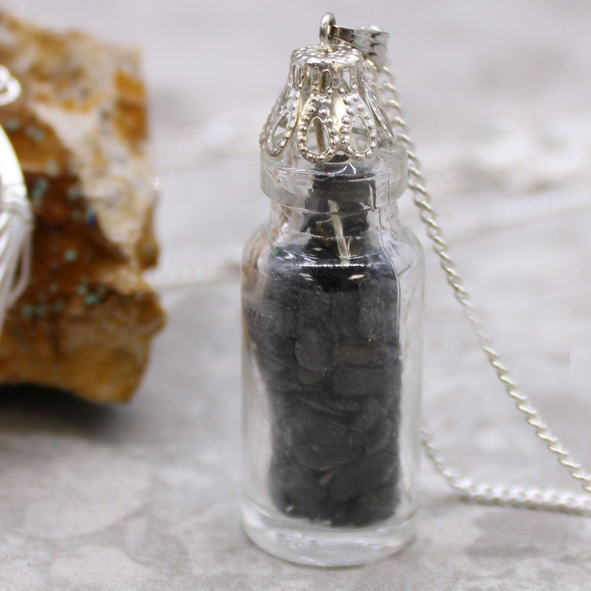 Bottled Gemstones Necklace - Black Onyx - Vivid Aromas UK