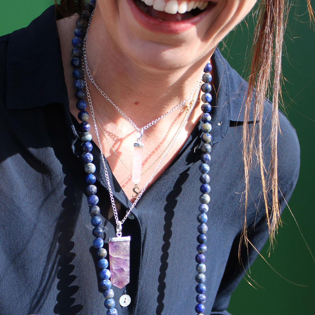 Gemstone Classic Point Pendant - Black Agate - Vivid Aromas UK
