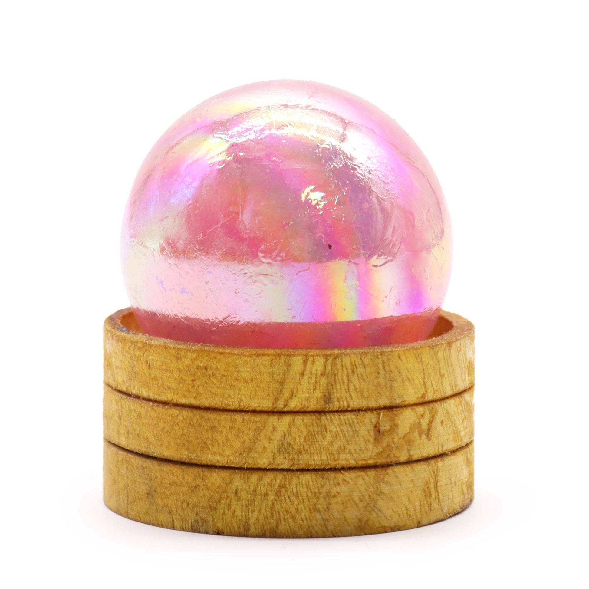 Gemstone Sphere 50mm - Rose Quartz Titanium Aura with Stand - Vivid Aromas UK
