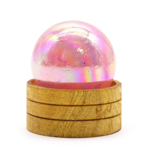 Gemstone Sphere 50mm - Rose Quartz Titanium Aura with Stand - Vivid Aromas UK