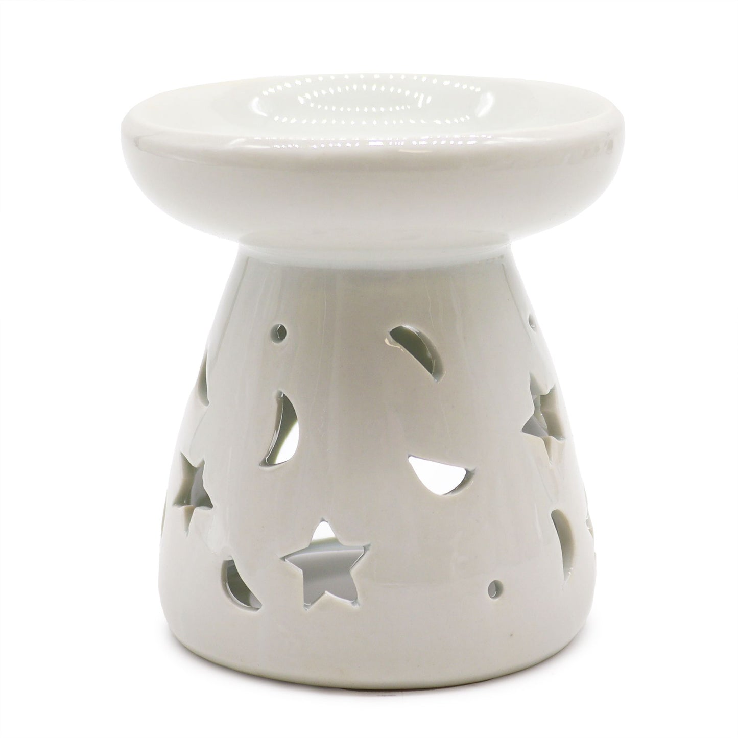 Lrg Classic White Oil Burner - Moon & Star - Vivid Aromas UK