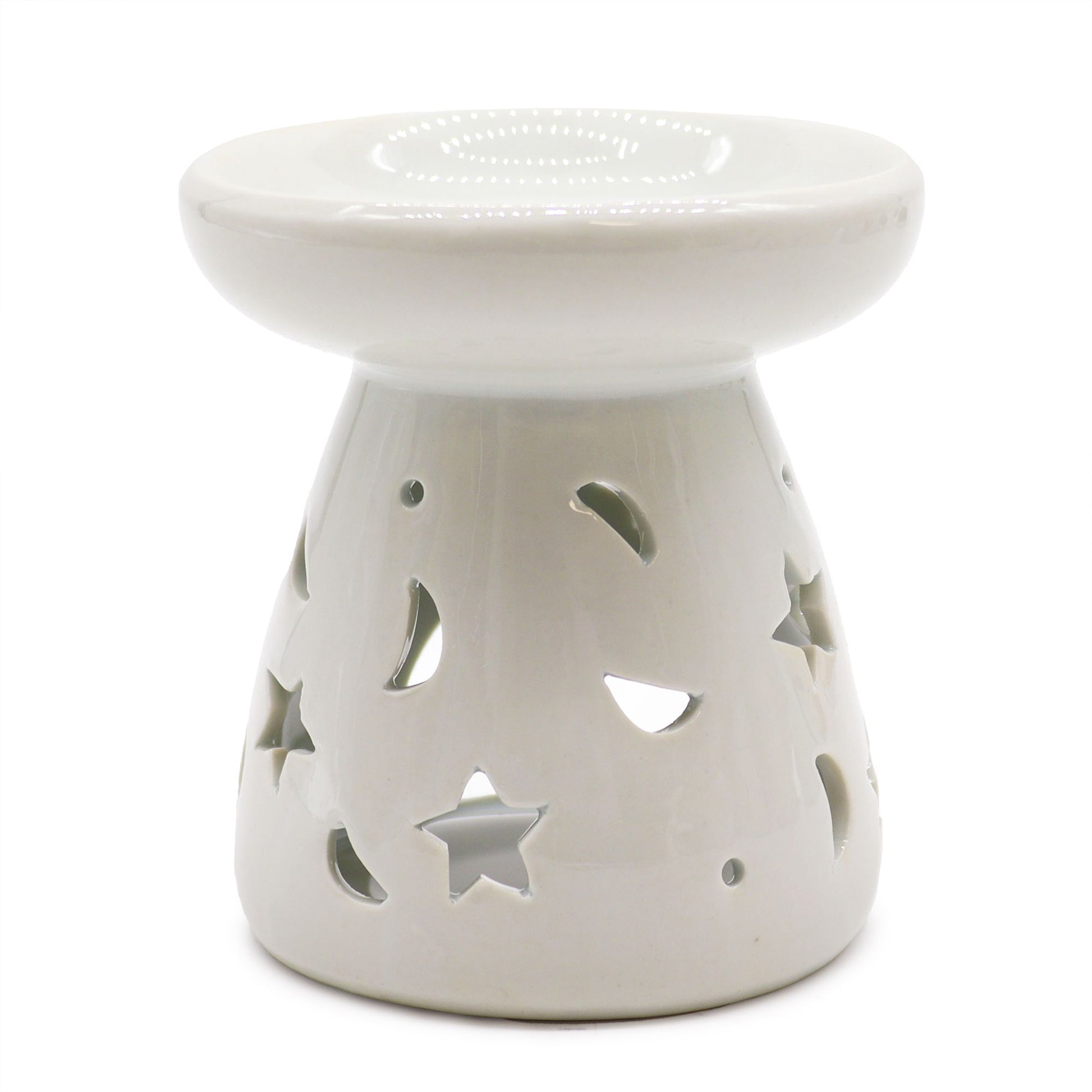 Lrg Classic White Oil Burner - Moon & Star - Vivid Aromas UK