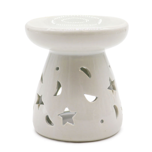 Lrg Classic White Oil Burner - Moon & Star - Vivid Aromas UK