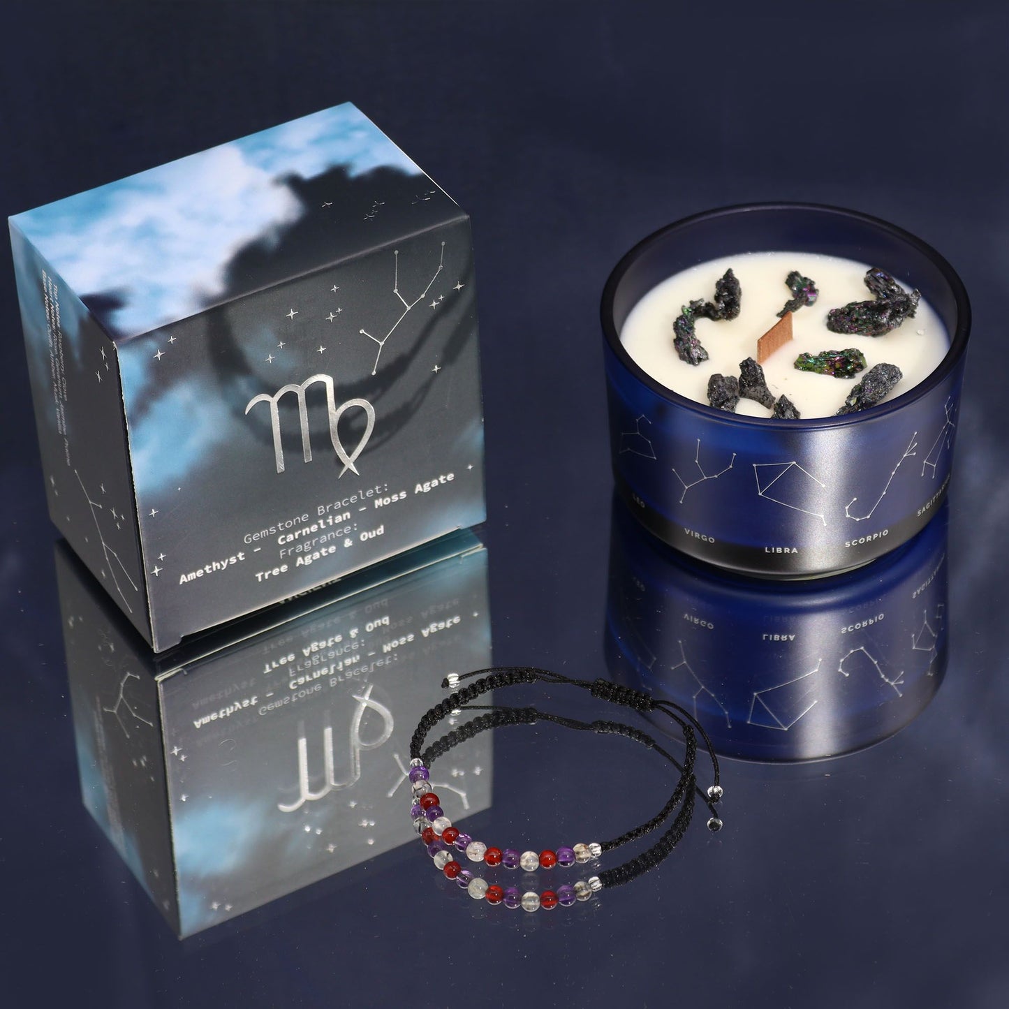 Zodiac Crystal Candle with Gemstone Bracelet - Virgo - Vivid Aromas UK
