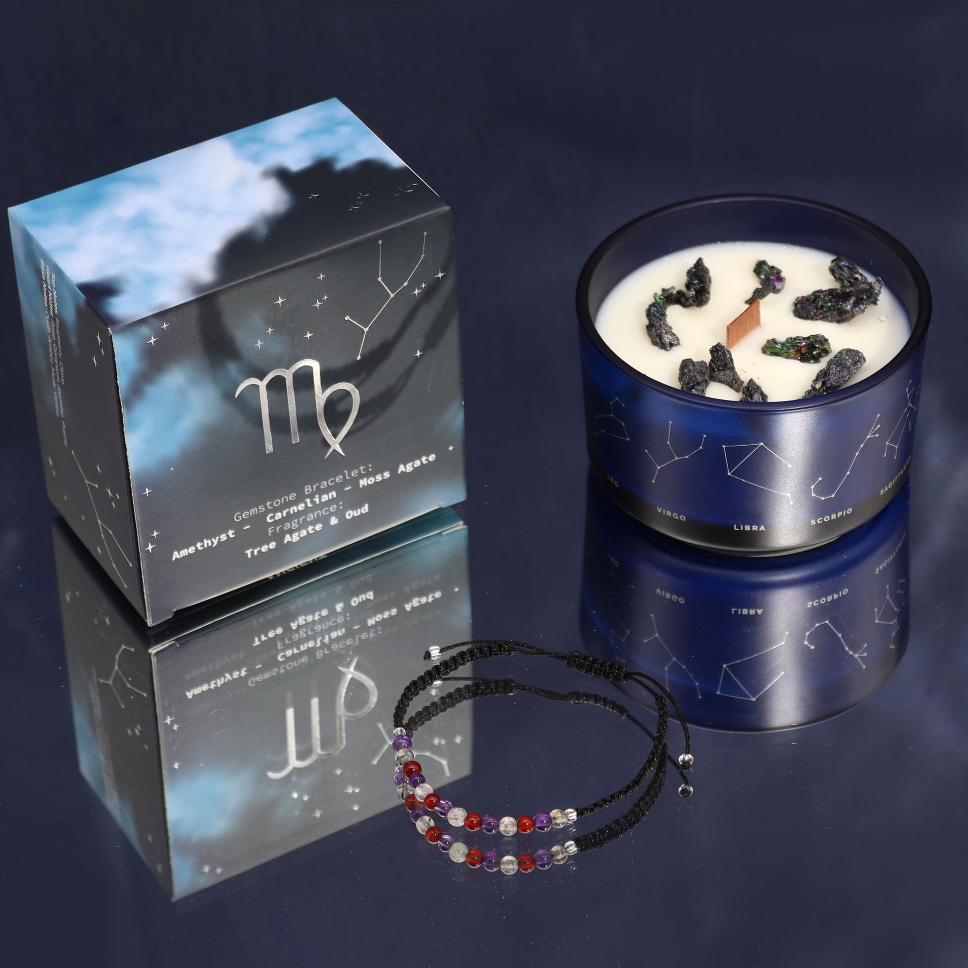 Zodiac Crystal Candle with Gemstone Bracelet - Virgo - Vivid Aromas UK
