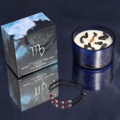 Zodiac Crystal Candle with Gemstone Bracelet - Virgo - Vivid Aromas UK