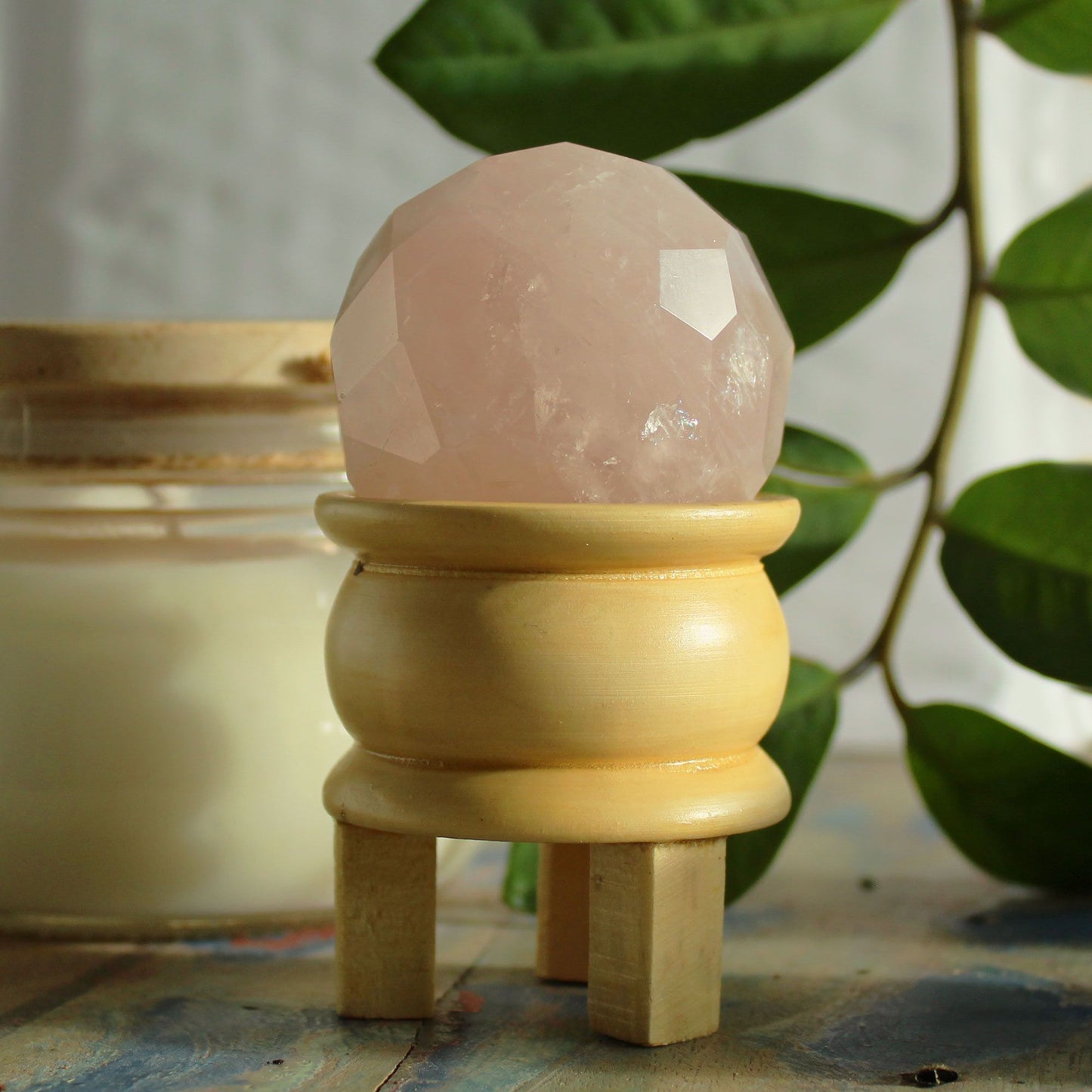 Gemstone Faceted Healing Ball & Stand - Rose Quartz - Vivid Aromas UK