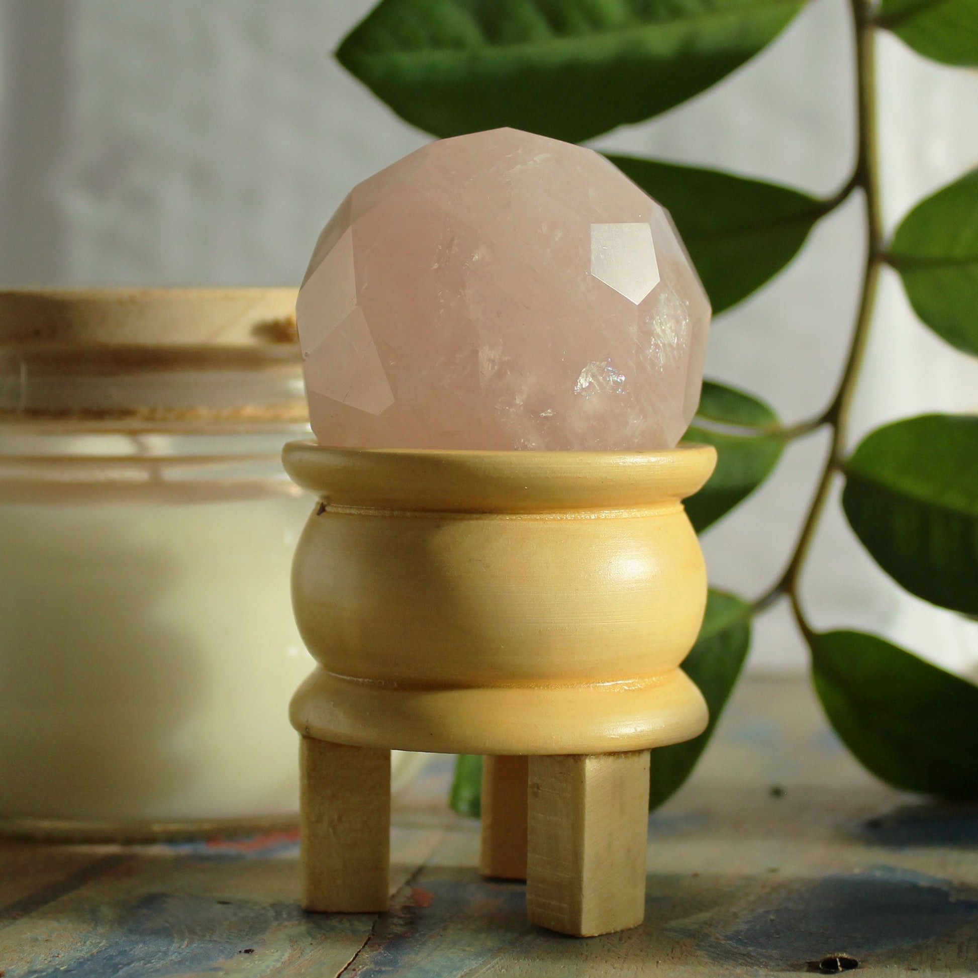 Gemstone Faceted Healing Ball & Stand - Rose Quartz - Vivid Aromas UK