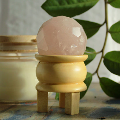 Gemstone Faceted Healing Ball & Stand - Rose Quartz - Vivid Aromas UK