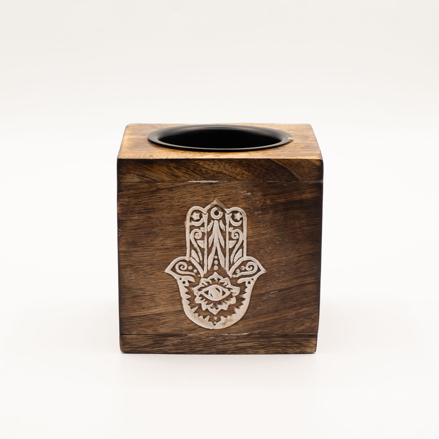 Square Mango Wood Oil Burner - Hamsa - Vivid Aromas UK
