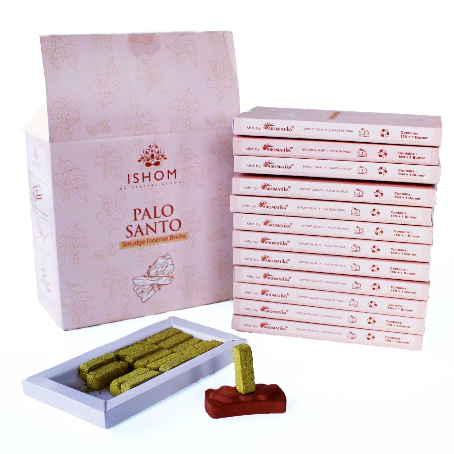 Pack of 15 Natural Incense Smudge Bricks and Burner - Palo Santo - Vivid Aromas UK