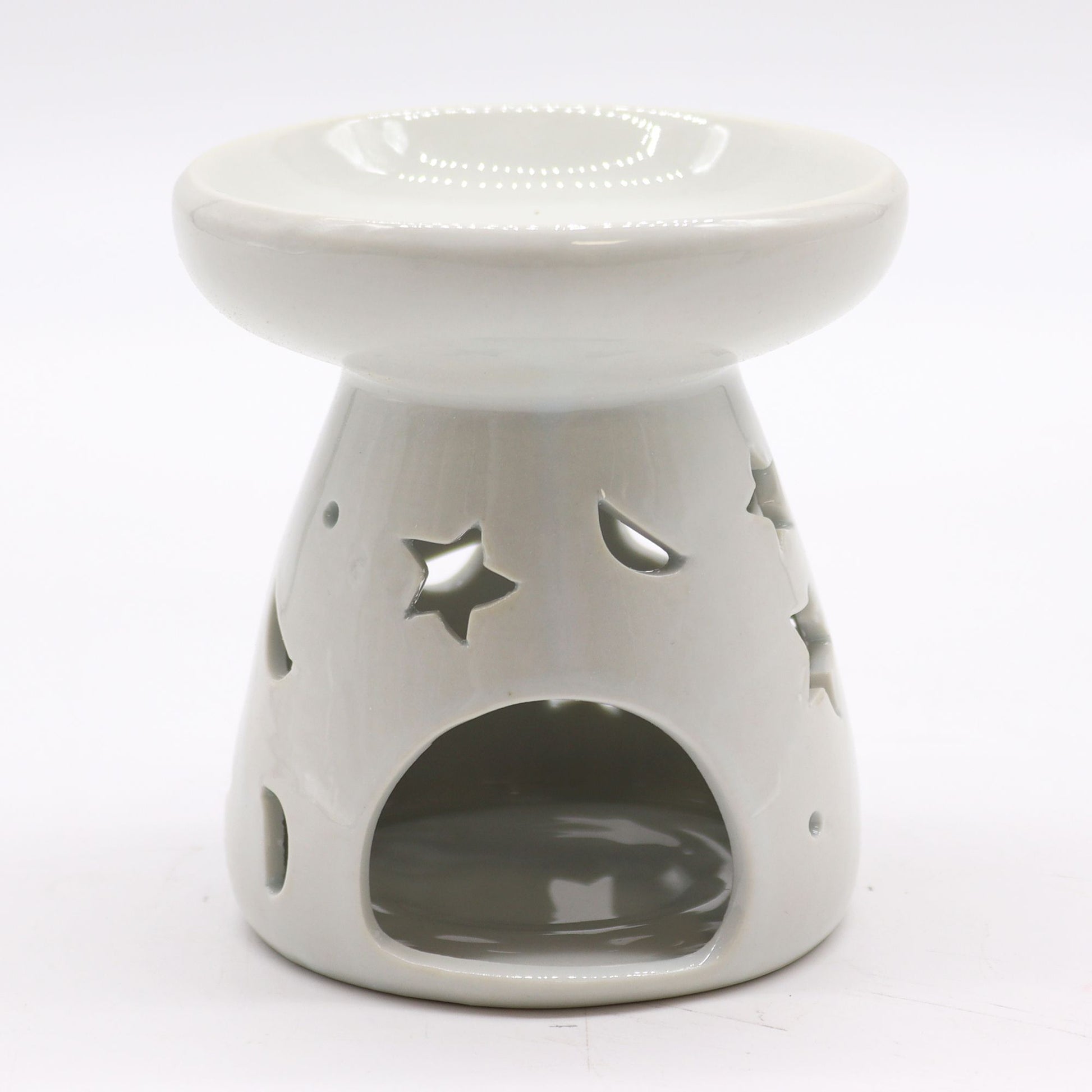 Lrg Classic White Oil Burner - Moon & Star - Vivid Aromas UK