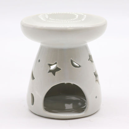 Lrg Classic White Oil Burner - Moon & Star - Vivid Aromas UK
