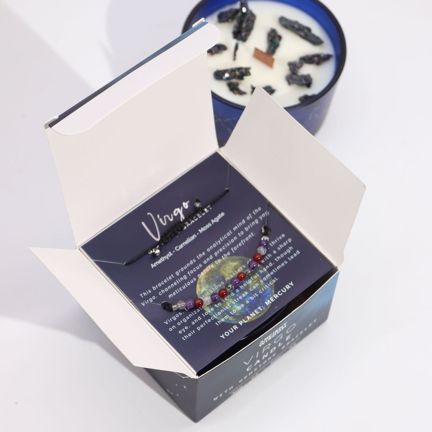 Zodiac Crystal Candle with Gemstone Bracelet - Virgo - Vivid Aromas UK