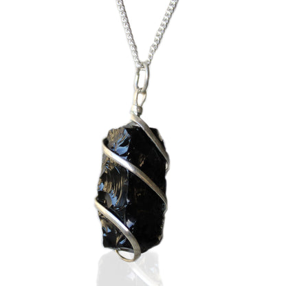Cascade Wrapped Gemstone Necklace - Rough Black Onyx - Vivid Aromas UK