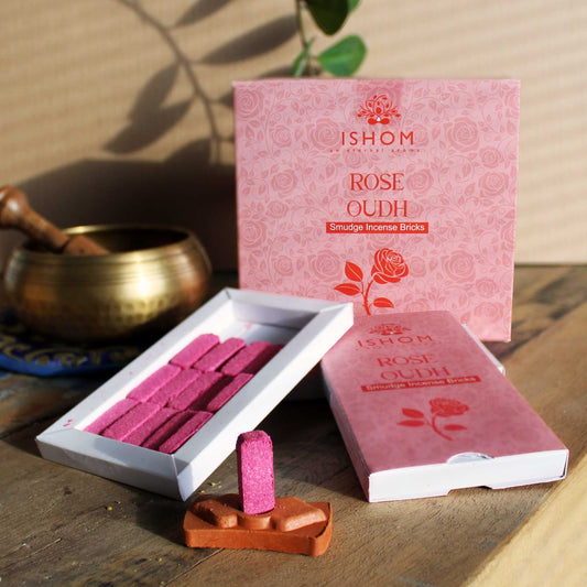 Pack of 15 Natural Incense Smudge Bricks and Burner - Rose Wood - Vivid Aromas UK