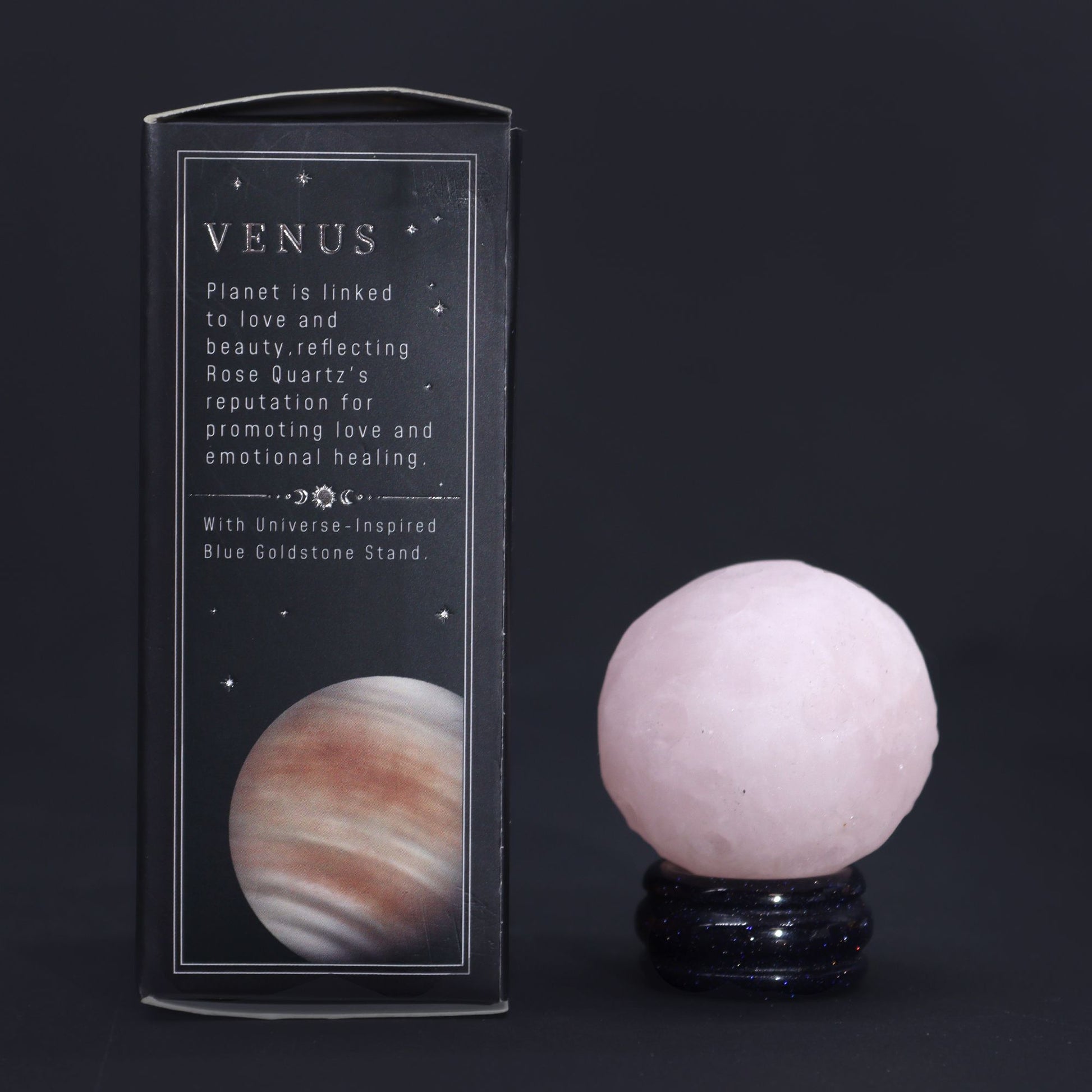 Rose Quartz Planet on a Sola Goldstone Stand (VENUS) - Vivid Aromas UK