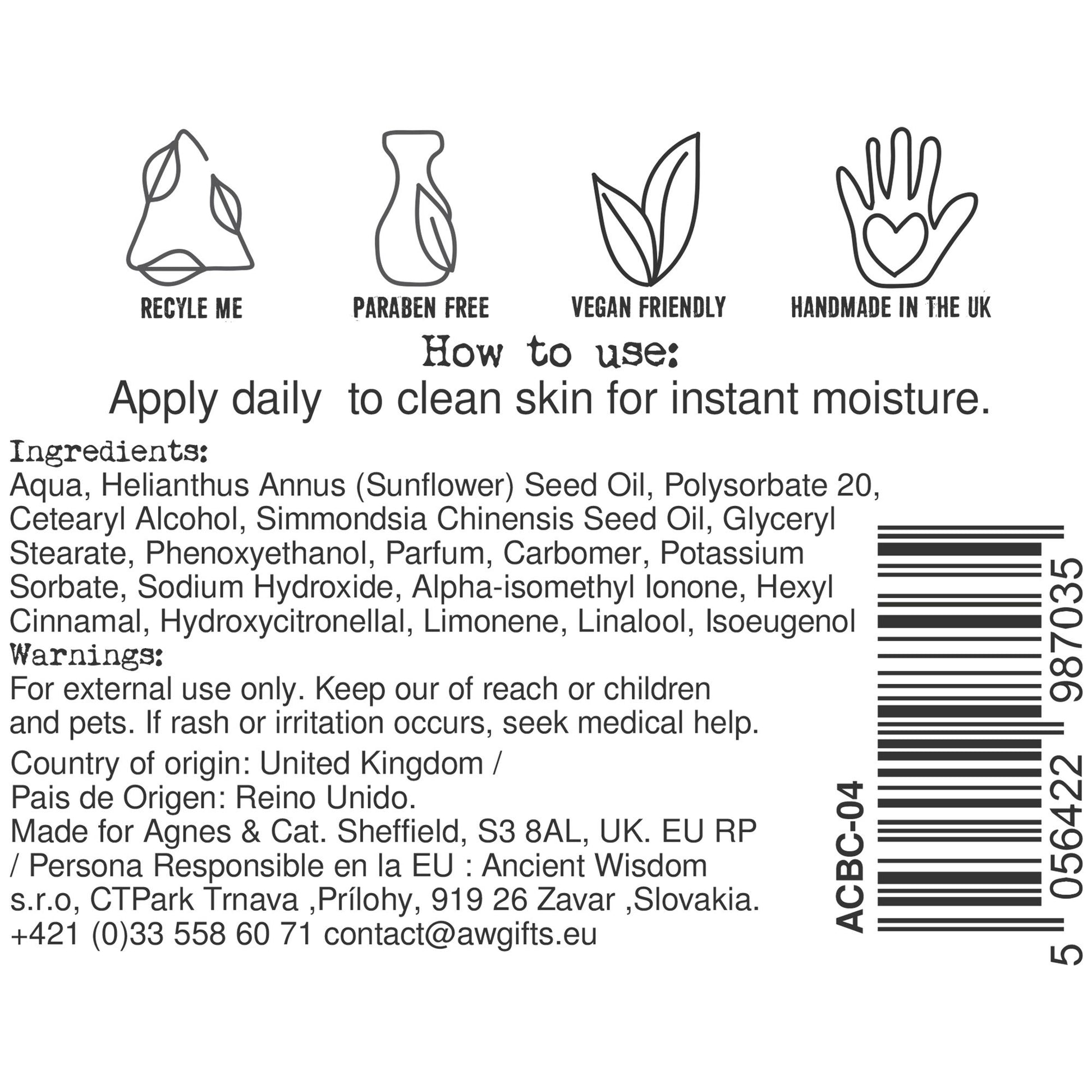 Agnes + Cat Hand & Body Cream - Moroccan Roll - Vivid Aromas UK