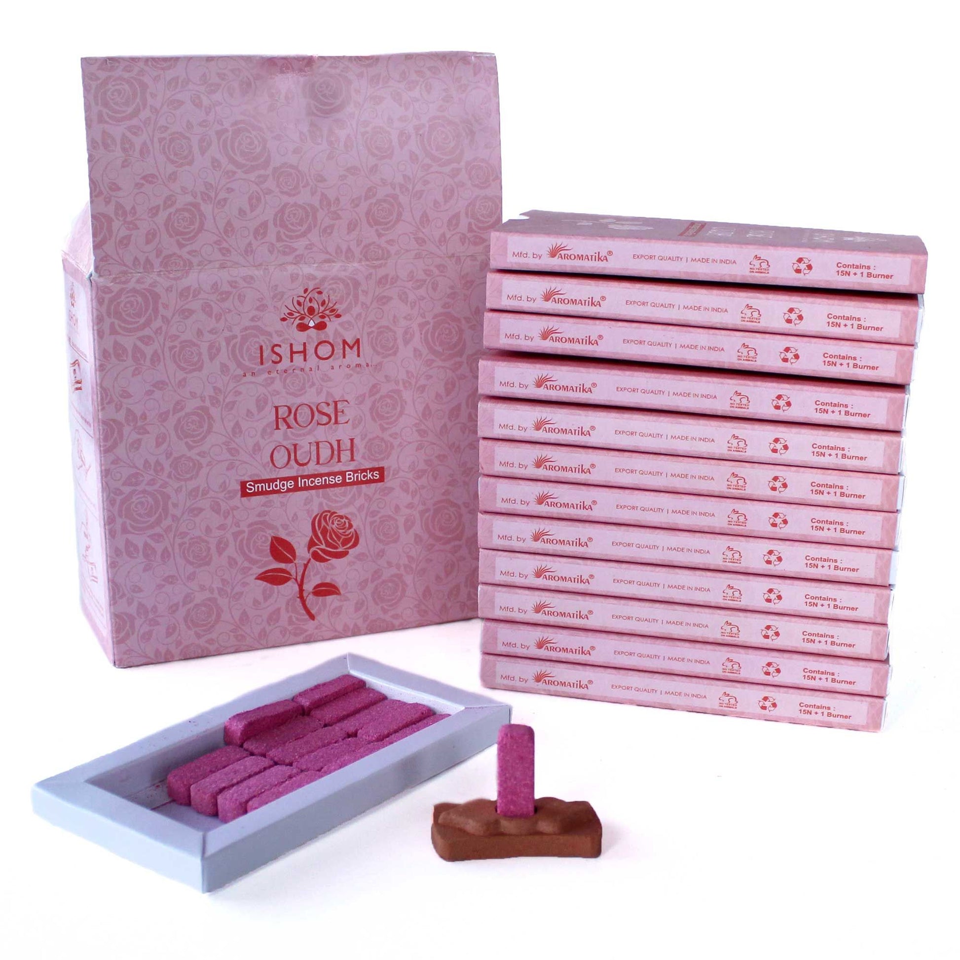 Pack of 15 Natural Incense Smudge Bricks and Burner - Rose Wood - Vivid Aromas UK