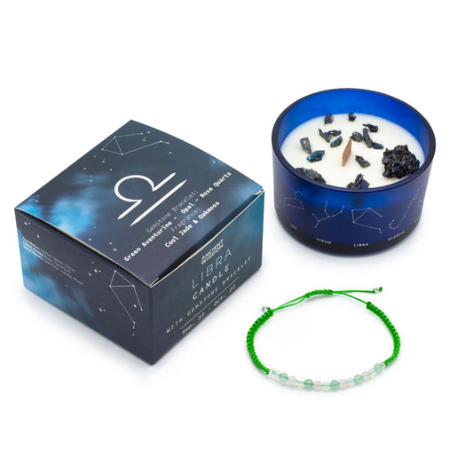Zodiac Crystal Candle with Gemstone Bracelet - Libra - Vivid Aromas UK