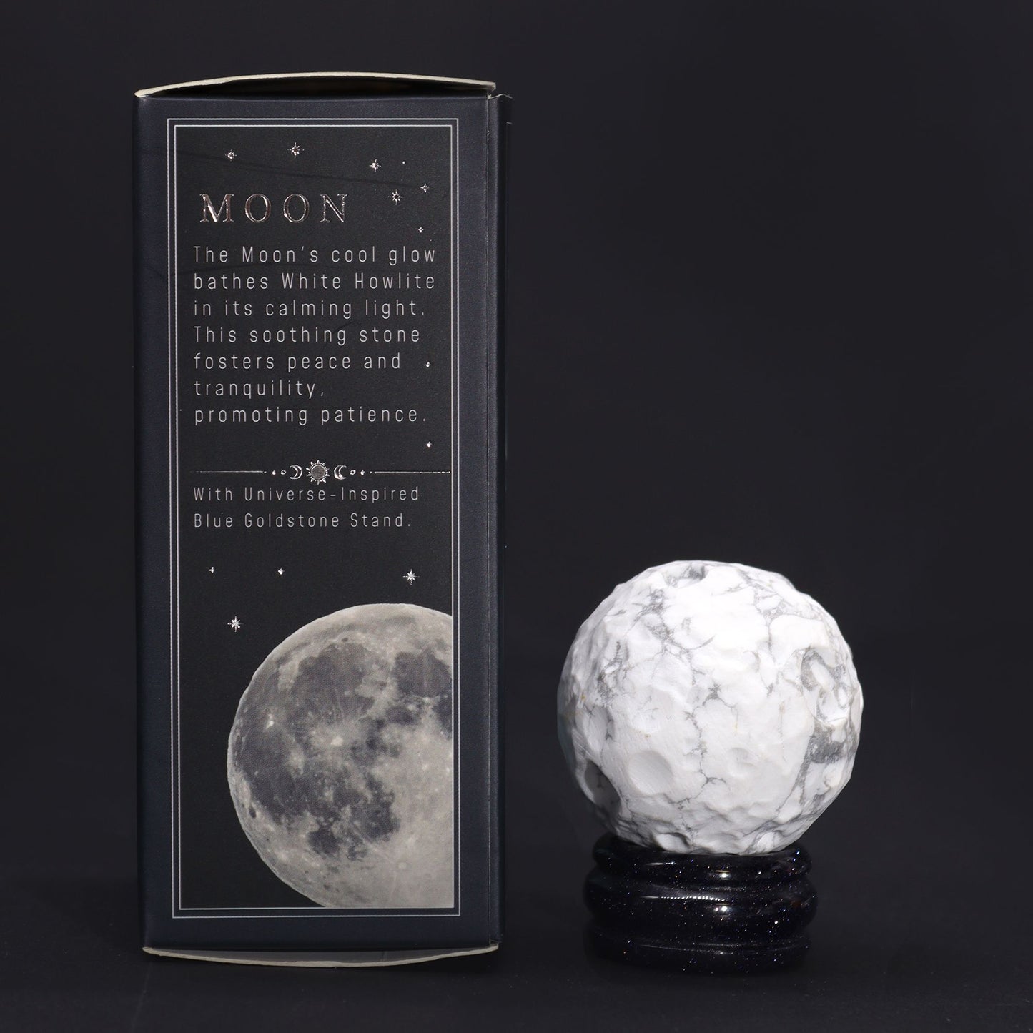 White Howlite Planet on a Sola Goldstone Stand (MOON) - Vivid Aromas UK