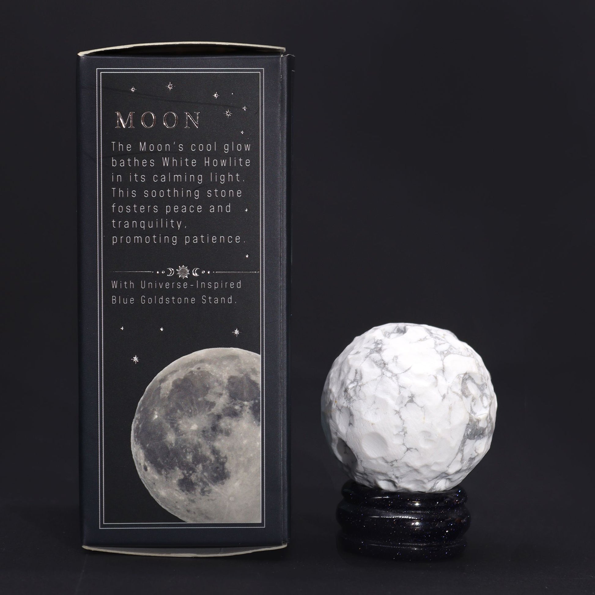 White Howlite Planet on a Sola Goldstone Stand (MOON) - Vivid Aromas UK